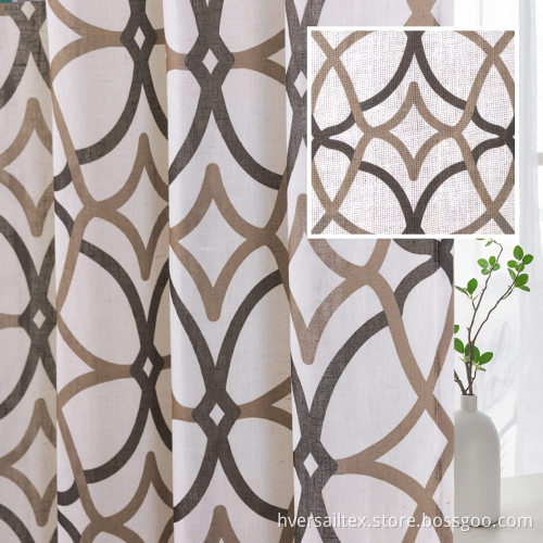 Geometric Printed Textured Flax Window Curtain Drapes